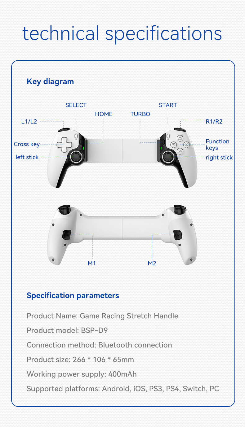 Stretch Gamepad Phablet Wireless Game Handle PC Streaming PS Bluetooth Telescopic - Image 5