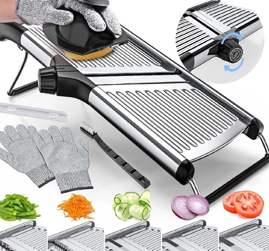 Stainless Steel Chopper Set Mandolin Grater Slicer Cut Resistant Gloves - Image 6