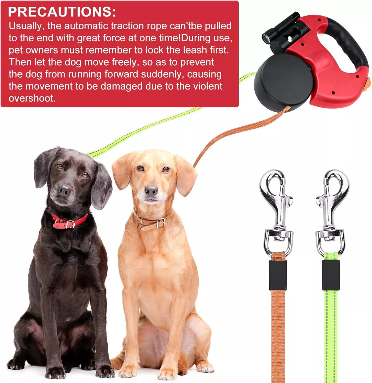Retractable Lead Leash Double Dual Doggie 2 Dog 50 Pounds For Pet - Image 5