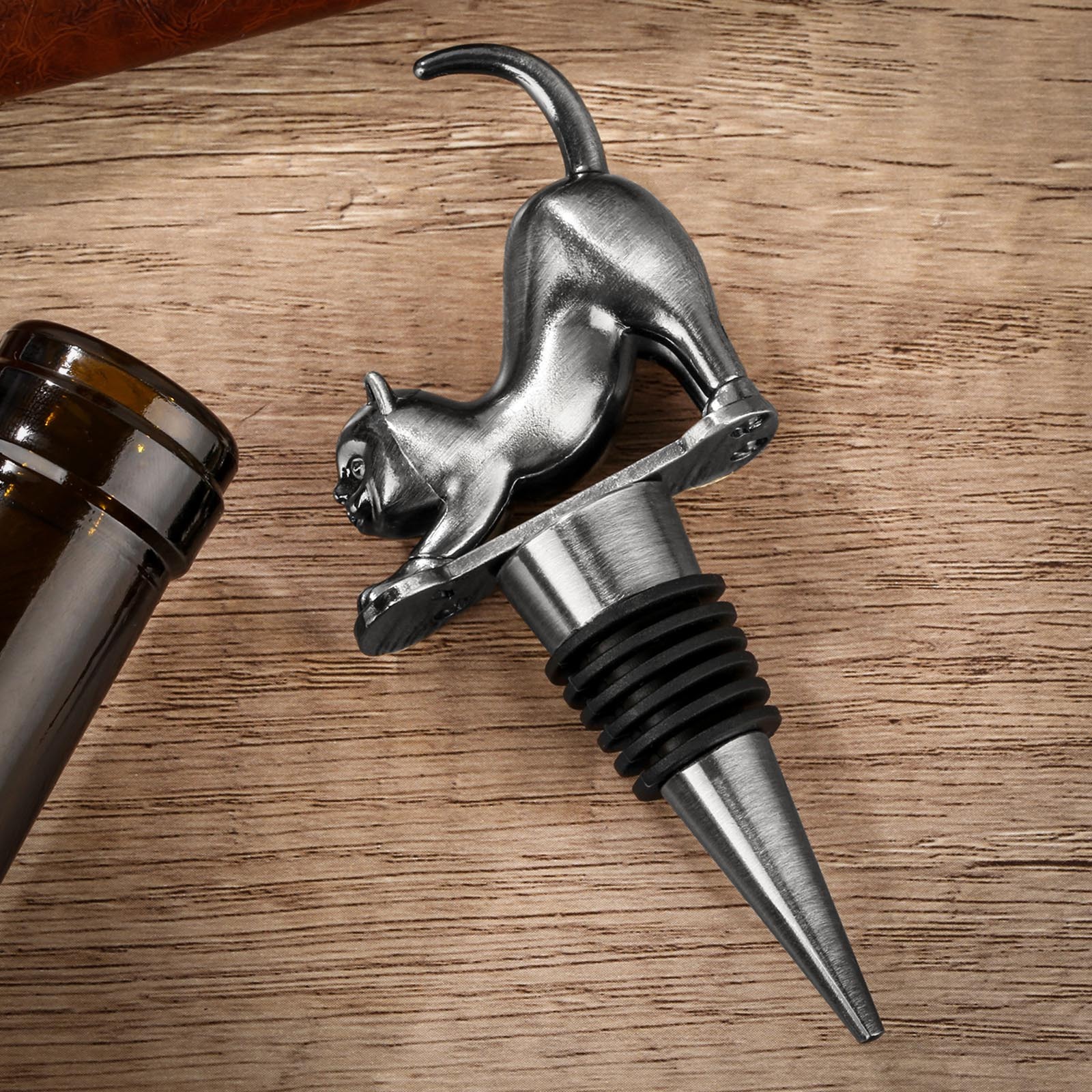 Elegant Upturned Cat Shaped Red Wine Stopper Set With Metallic Luster Bottle Stopper Gift Box, High-end Accessories For Wine Enthusiasts, A Must-have Set For Wine Collectors - Image 9