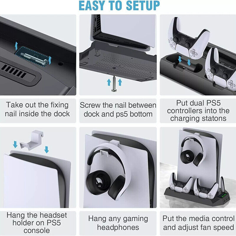 PS5 Vertical Cooling Fan Stand Controller Charger Station For Playstation 5 - Image 2