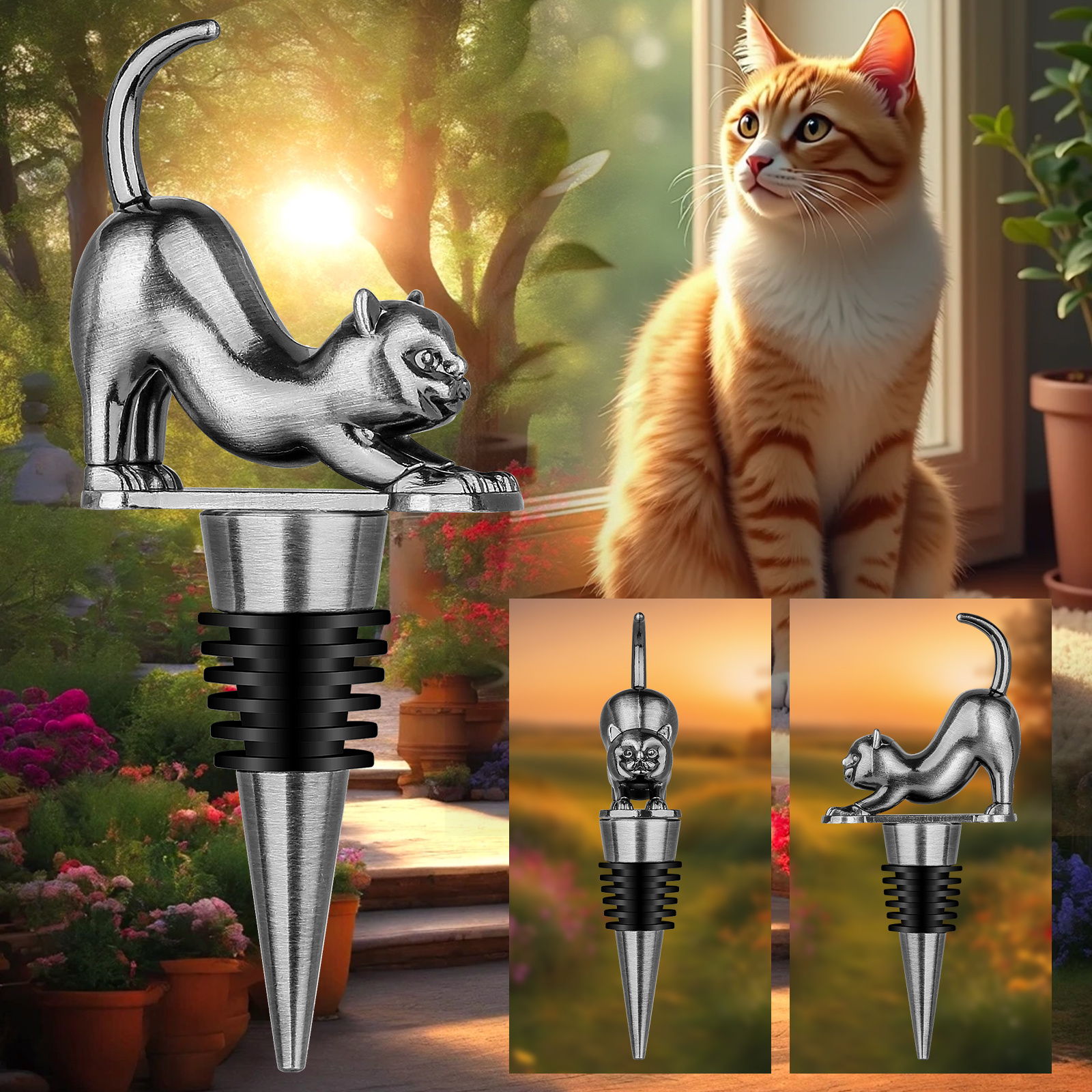 Elegant Upturned Cat Shaped Red Wine Stopper Set With Metallic Luster Bottle Stopper Gift Box, High-end Accessories For Wine Enthusiasts, A Must-have Set For Wine Collectors - Image 5
