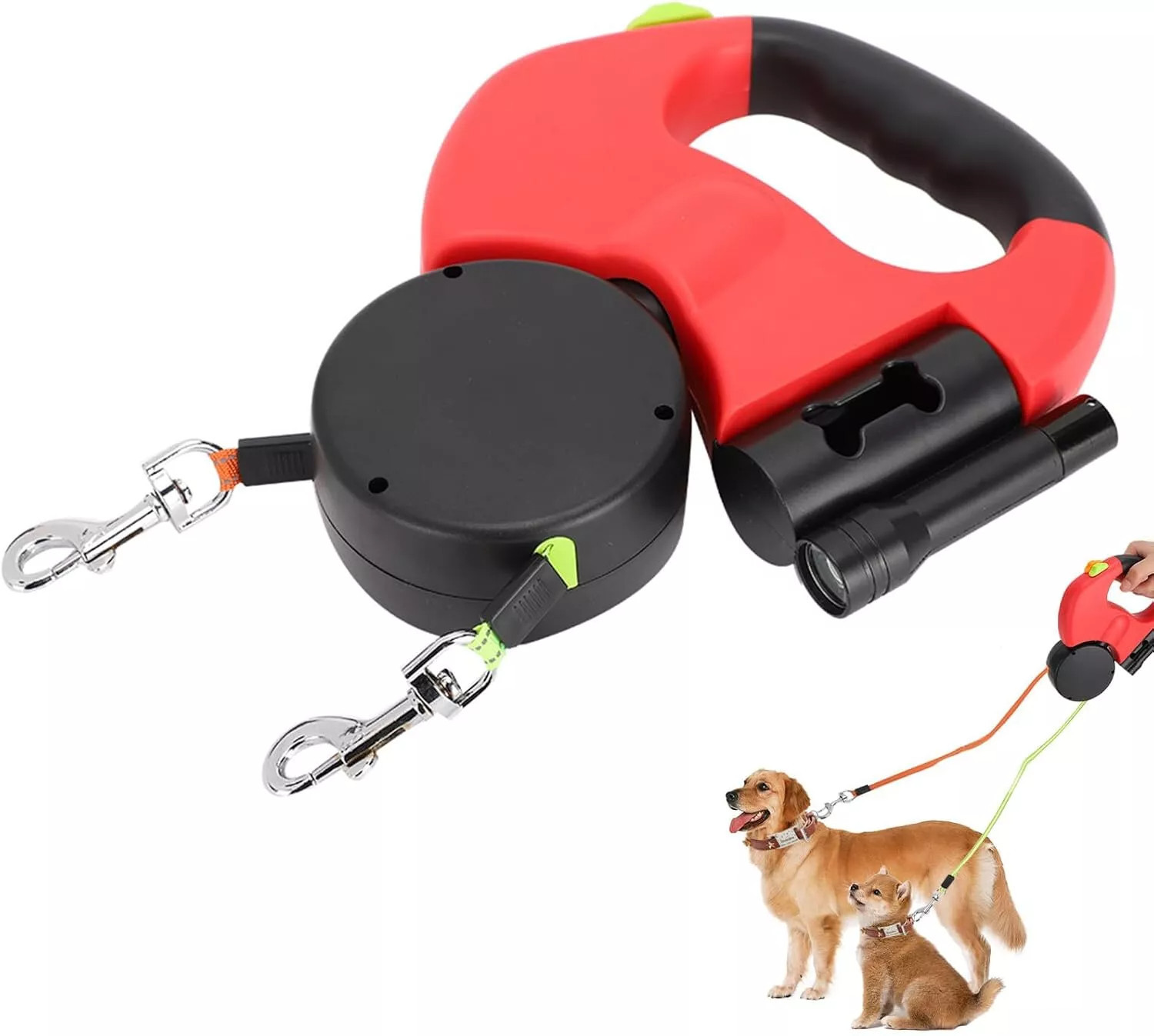 Retractable Lead Leash Double Dual Doggie 2 Dog 50 Pounds For Pet - Image 3