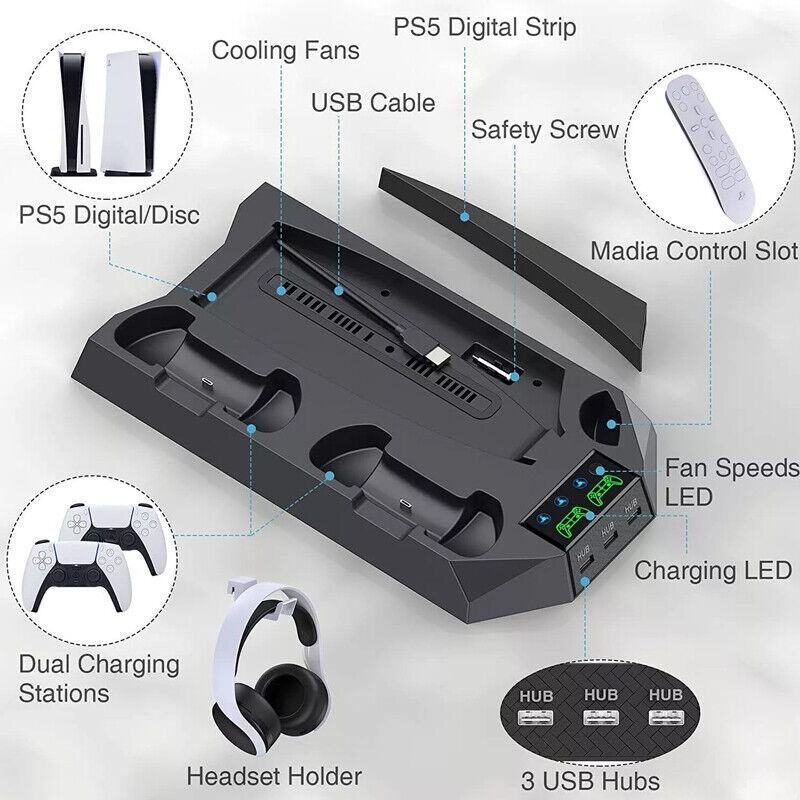 PS5 Vertical Cooling Fan Stand Controller Charger Station For Playstation 5 - Image 6